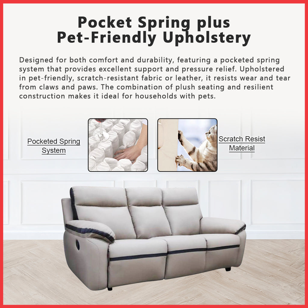 Sally Manual/Electric Recliner 2-Seater/3-Seater Sofa - w/ PetFriendly Fabric/Leather