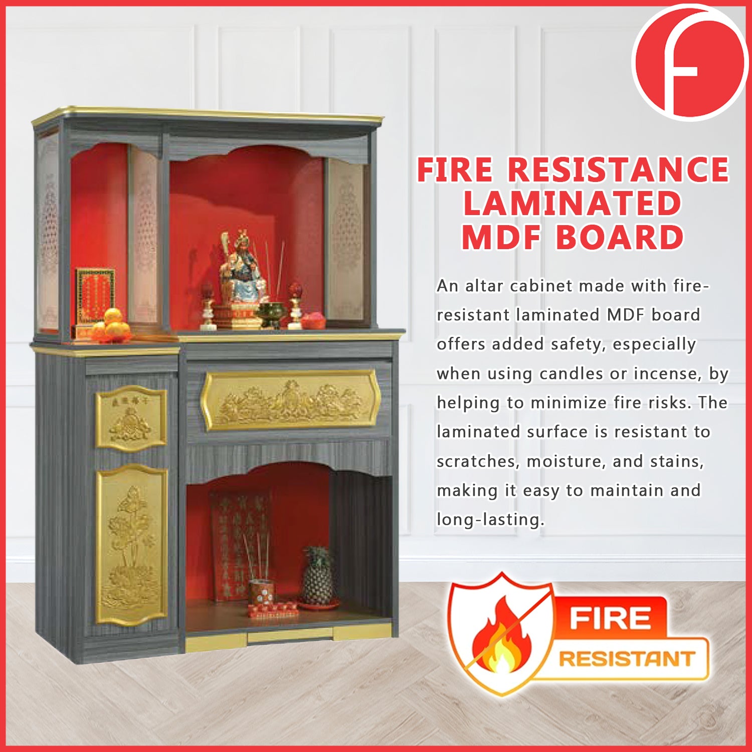 Mabel Oriental Altar Table with Top Altar Cabinet Fire Resistant Altar Cabinet