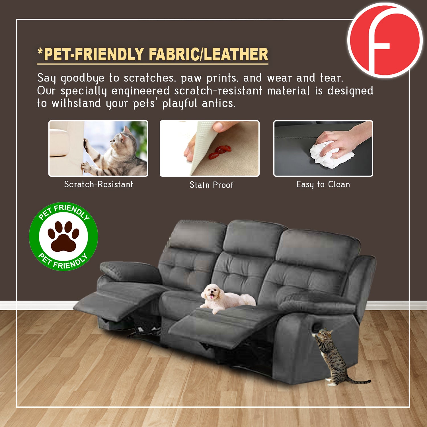 Itzel 1/2/3-Seater PetFriendly Scratch-Resistant Sofa All Seat Manual/Electric Recliner