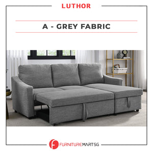 Luthor Left-Right Reversible Sleeper Corner Sofa in Fabric Grey & Charcoal