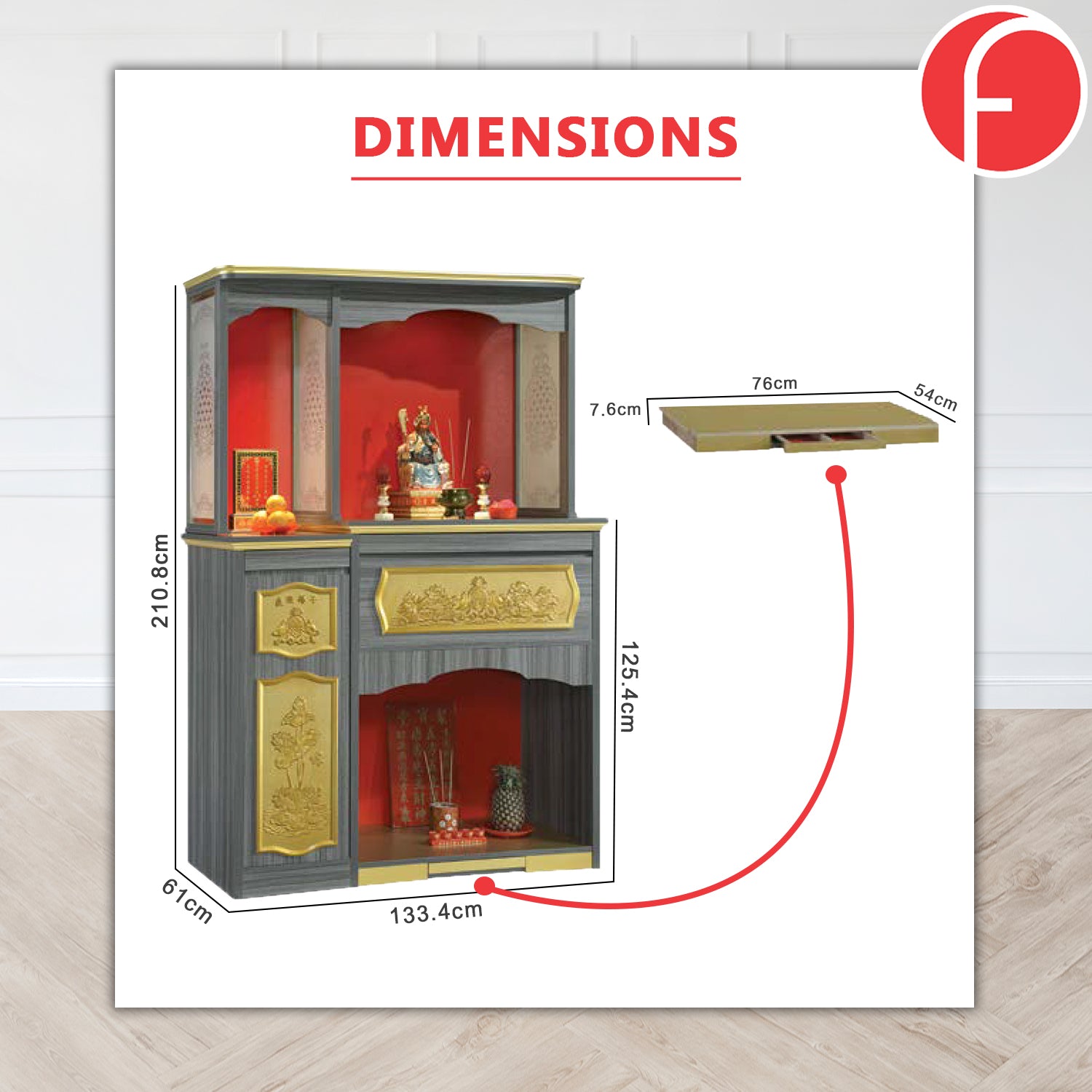 Mabel Oriental Altar Table with Top Altar Cabinet Fire Resistant Altar Cabinet