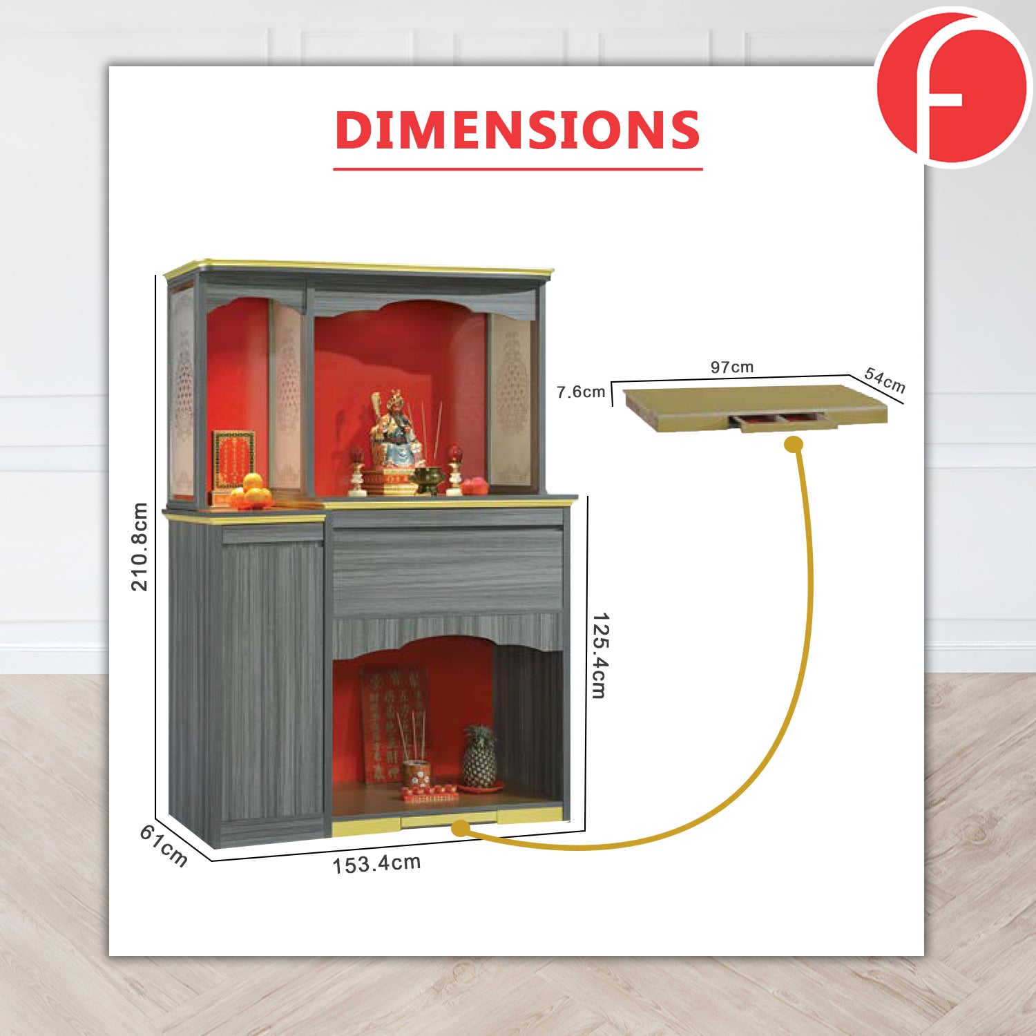Bowen Oriental Altar Table with Top Altar Cabinet Fire Resistant Laminated Board