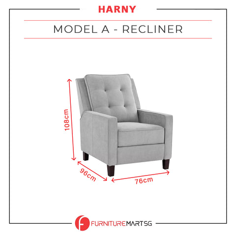 Image of Harny 1-Seater Reclining Sofa in Grey Fabric