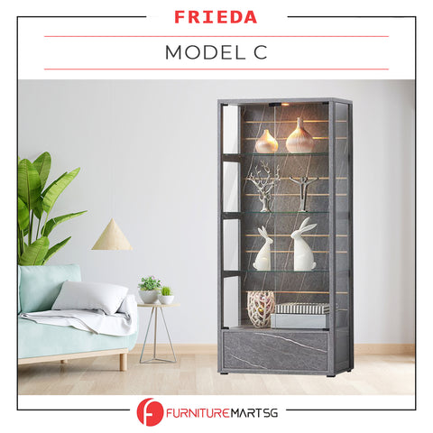 Image of Frieda Series Model C Display Cabinet Marble Design in Marble Grey