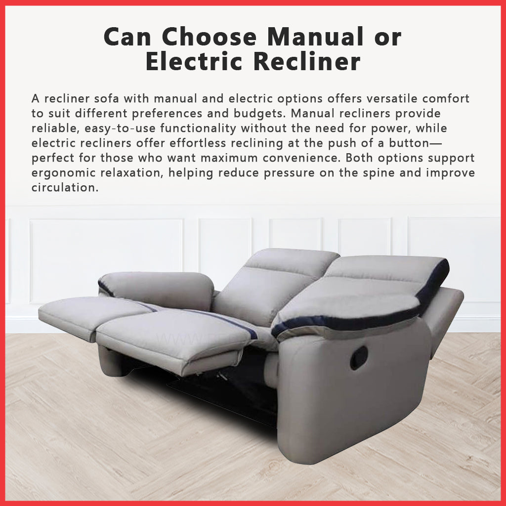 Sally Manual/Electric Recliner 2-Seater/3-Seater Sofa - w/ PetFriendly Fabric/Leather