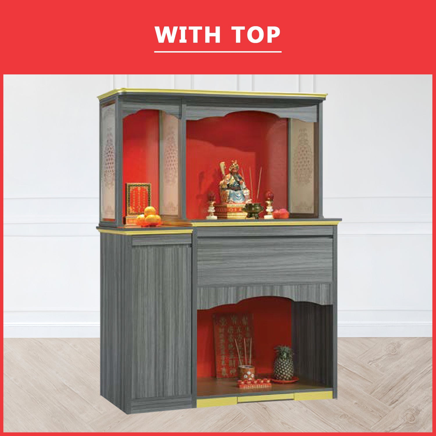 Bowen Oriental Altar Table with Top Altar Cabinet Fire Resistant Laminated Board