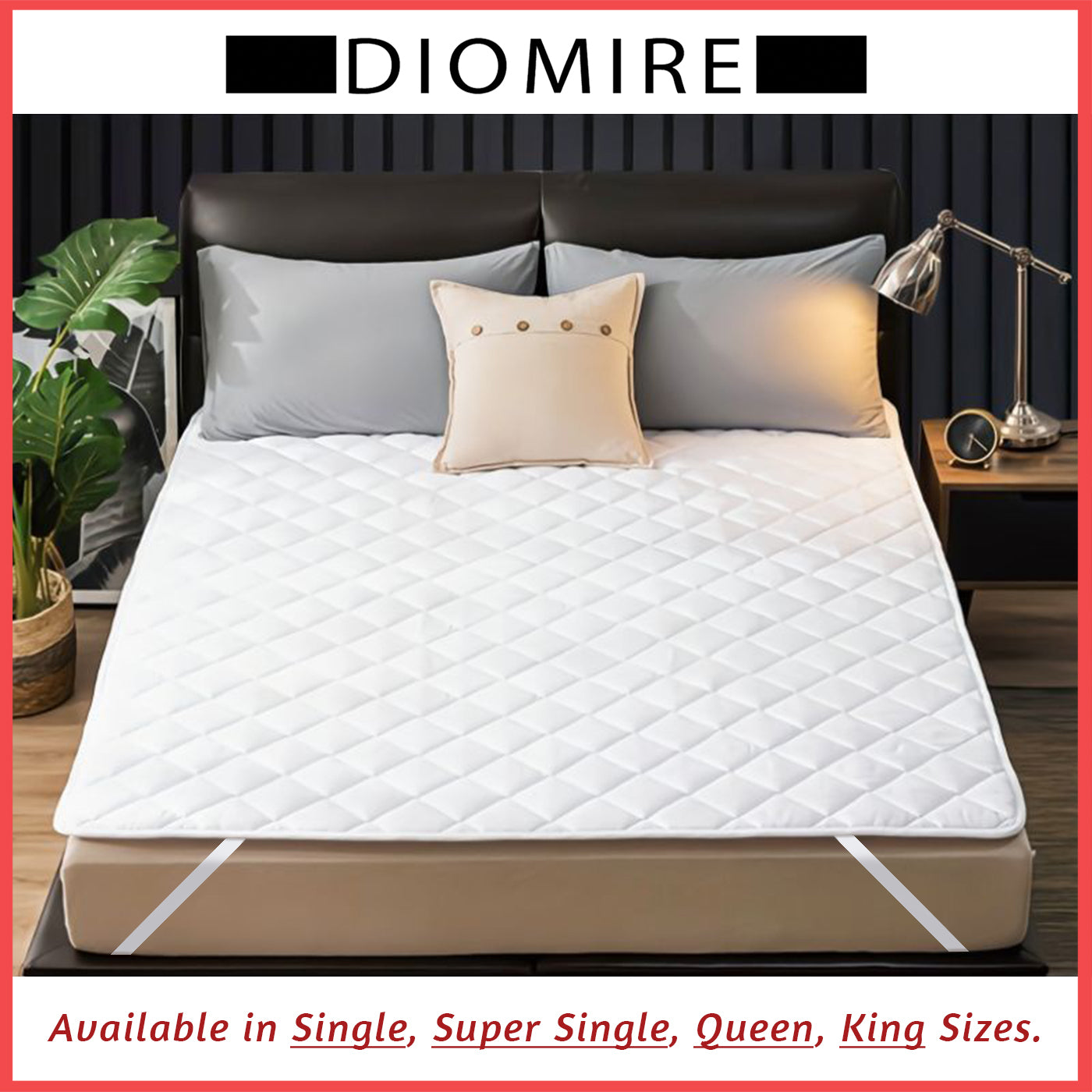 Diomire Mattress Protector Anti Dust-mite Mattress Topper with Elastic Band - All Sizes Available