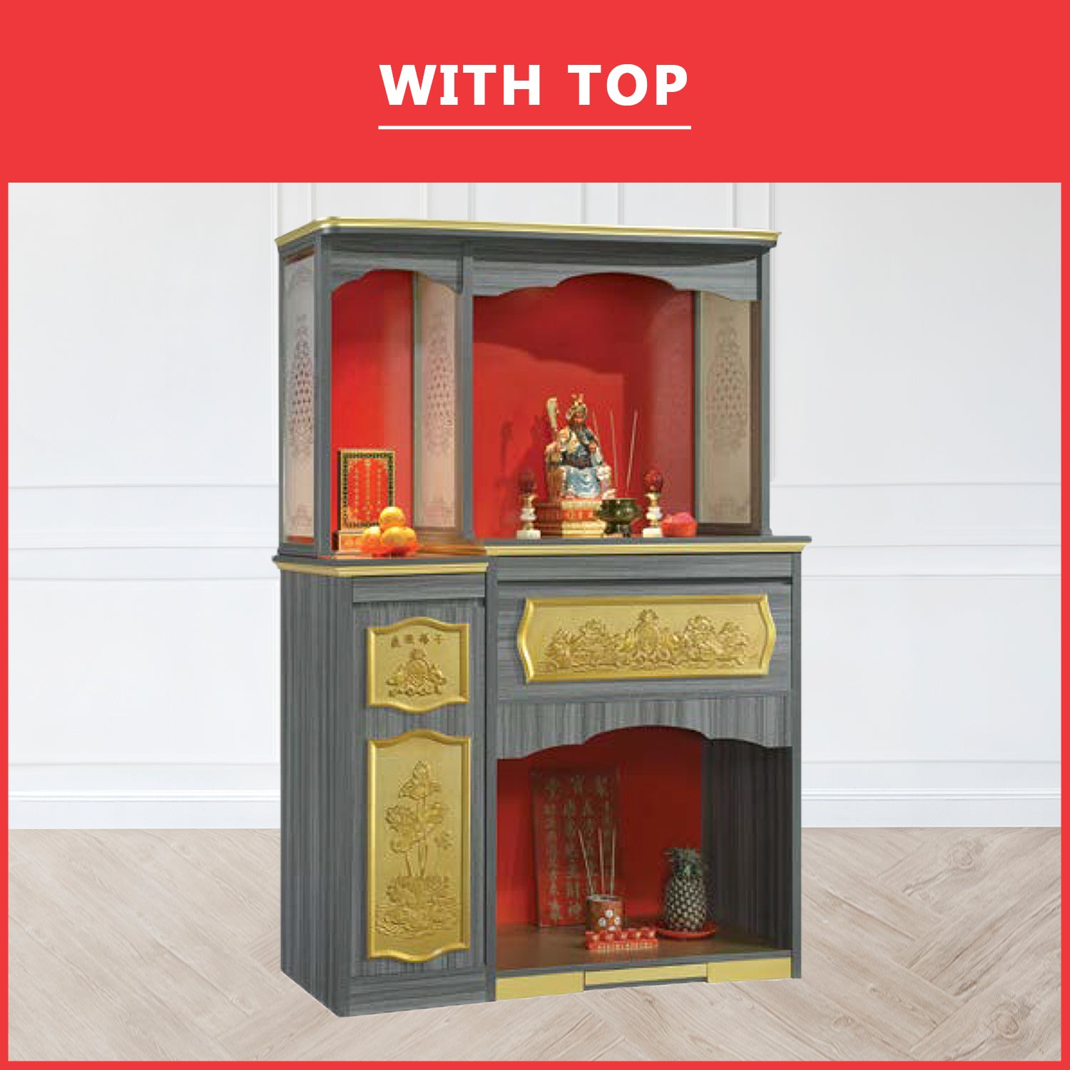 Mabel Oriental Altar Table with Top Altar Cabinet Fire Resistant Altar Cabinet
