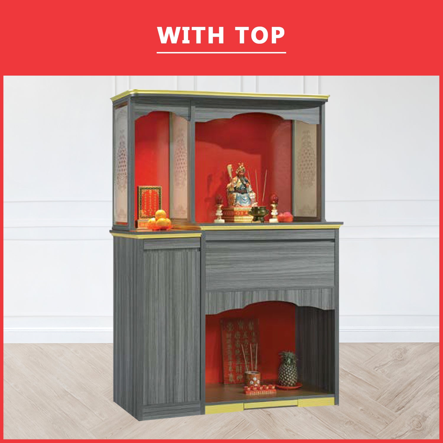 Akira Oriental Altar Table with Top Altar Cabinet Fire Resistant Altar Cabinet