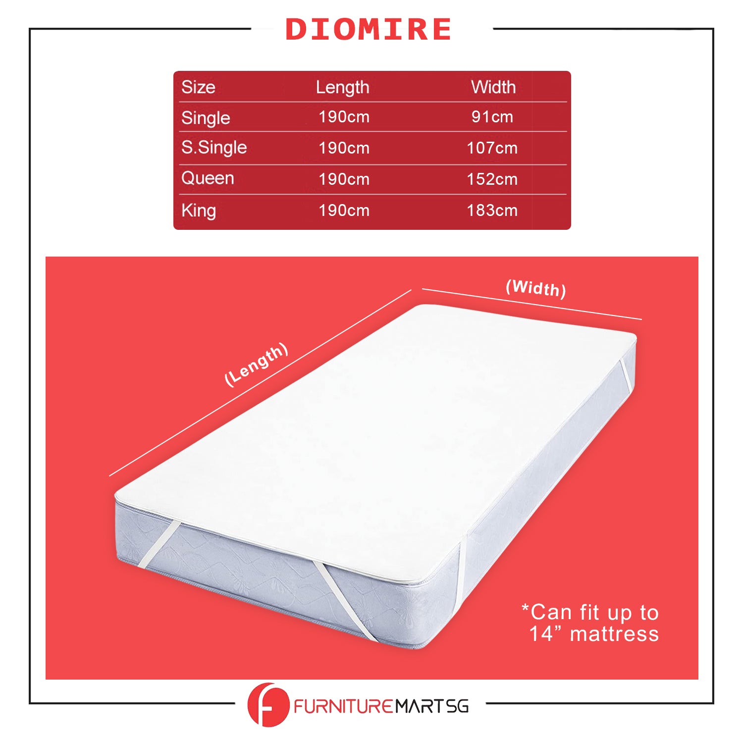 Diomire Mattress Protector Anti Dust-mite Mattress Topper with Elastic Band - All Sizes Available