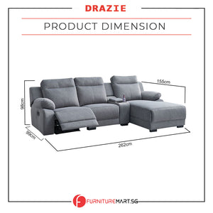 Drazie Pet-Friendly L-shaped Reclining Sofa Pocketed Spring Seat in Grey Colour