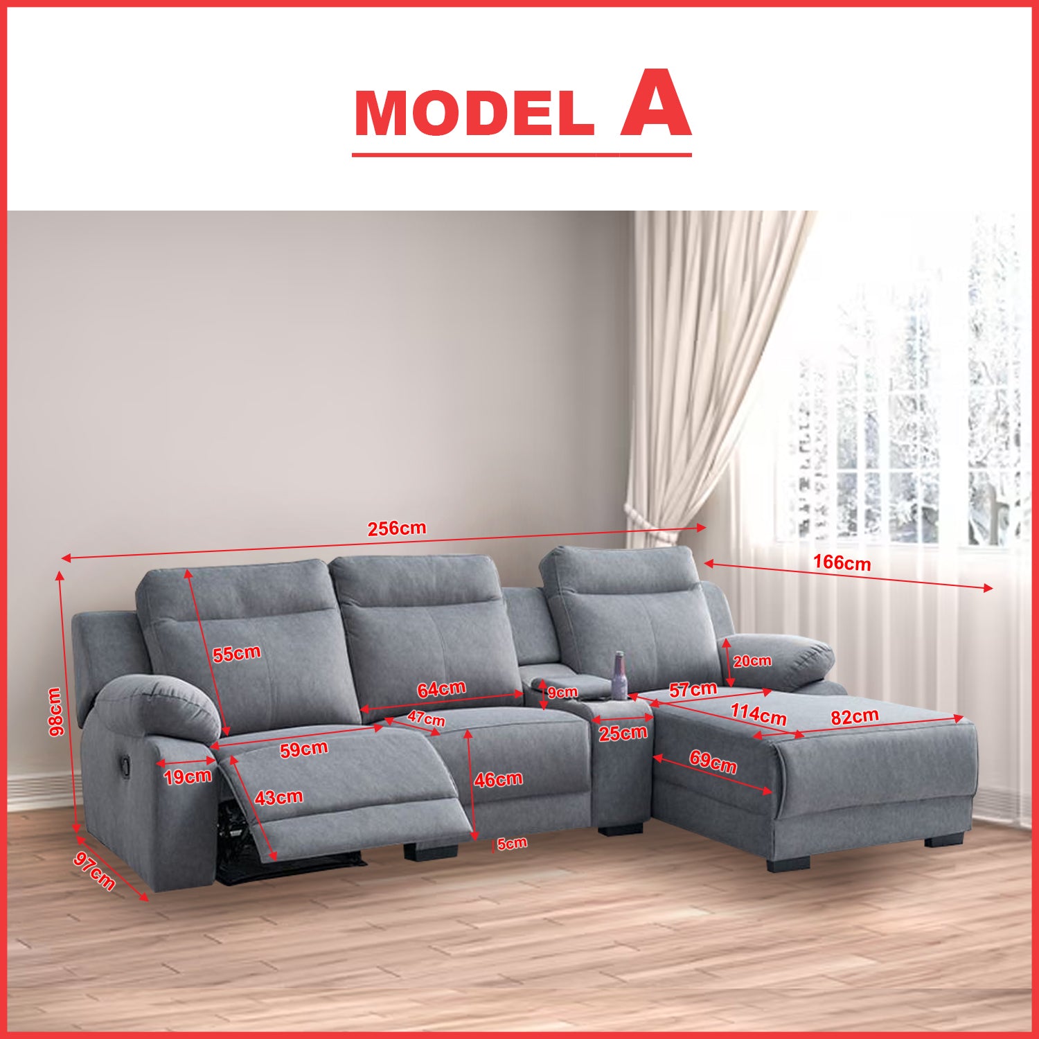 Drazie L-shaped Reclining Sofa Pocketed Spring & Coffee Table in Claw Resistant Pet-Friendly Fabric/Leather