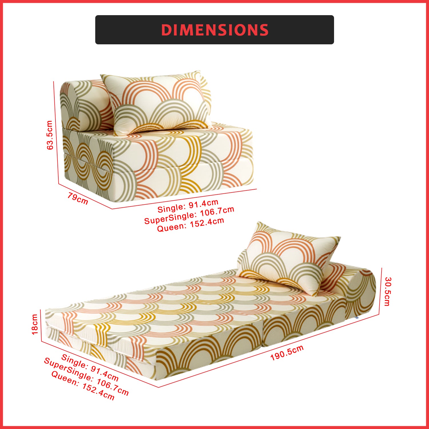 Viro 2 in 1 Convertible Sofa Beds 5 Designs In Single, Super Single, And Queen Size