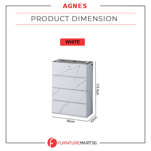 Image of Agnes Series Chest of Drawer with Charging Port and Hidden Compartment in Marble White