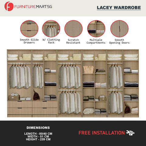 Image of Lacey Series 3 Customizable Modular Wardrobe up to 10-Door in Grey Colour