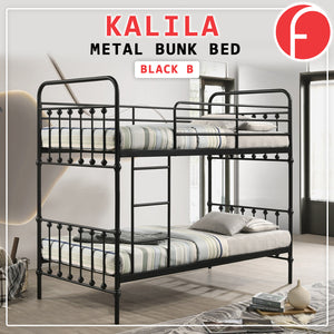 Kalila Metal Double Decker Bed Frame With Mattress + Pillow Package In Black & White Color