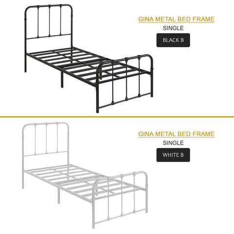 Image of Gina Metal Bed Frame in White And Black Colors - All Sizes Available