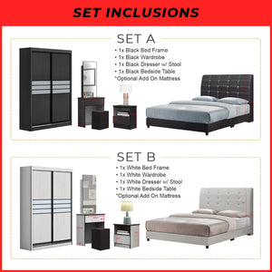 Gundae Bedframe, Wardrobe, Dresser, Bedside Table Bedroom Set in 2 Colour w/ Mattress Option. All Sizes Available