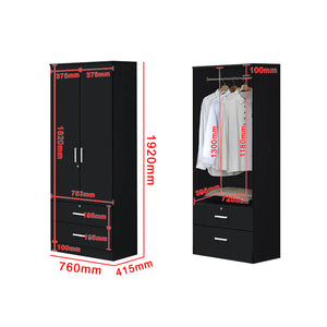 Albania Series 2 Door Wardrobe with Drawers in Black Colour