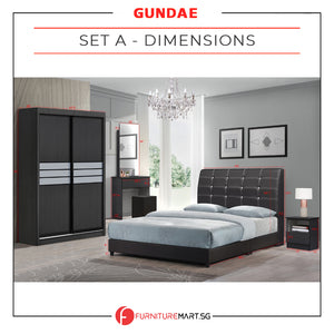 Gundae Bedframe, Wardrobe, Dresser, Bedside Table Bedroom Set in 2 Colour w/ Mattress Option. All Sizes Available