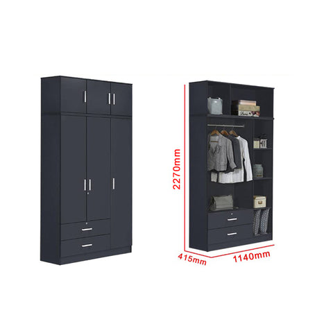 Image of Panama Series 3 Door Tall Wardrobe with Drawers and Top Cabinet in Dark Grey Colour