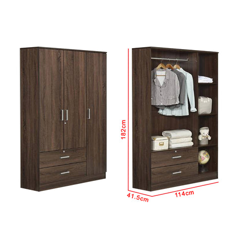 Image of Berlin Series 3 Door with Drawers Soft Closing Wardrobe in Columbia Walnut Colour