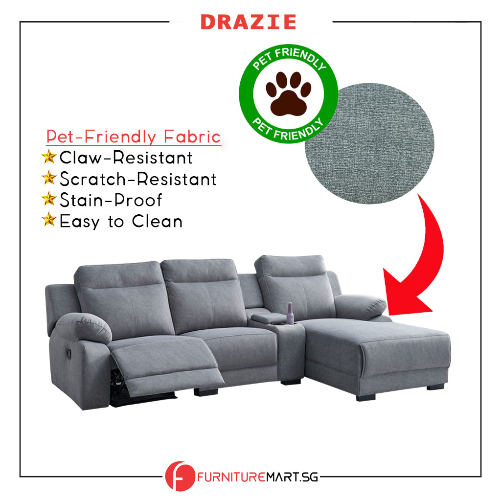Drazie L-shaped Reclining Sofa Pocketed Spring & Coffee Table in Claw Resistant Pet-Friendly Fabric/Leather