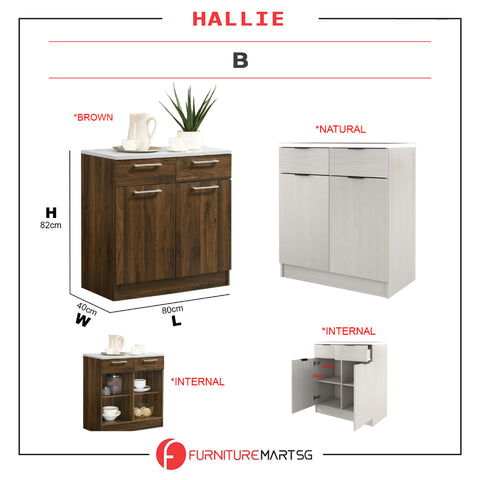 Image of Hallie Series Modular Kitchen Cabinet Melamine Panel Top with Hanging Cabinet in Brown & Natural Color.