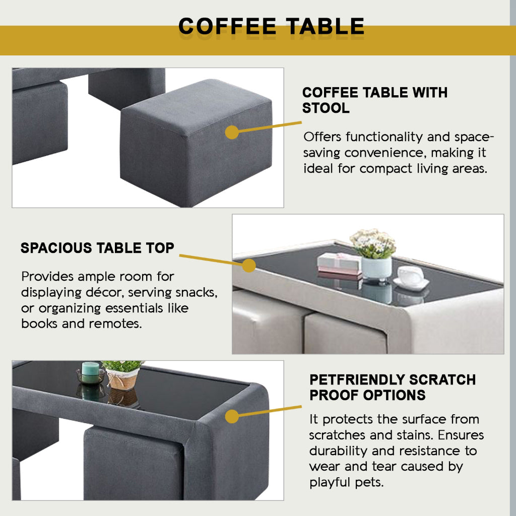 Drazie L-shaped Reclining Sofa Pocketed Spring & Coffee Table in Claw Resistant Pet-Friendly Fabric/Leather