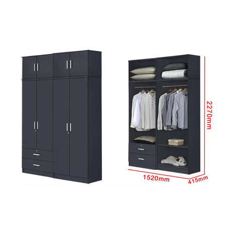 Image of Panama Series 4 Door Tall Wardrobe with 2 Drawers and Top Cabinet in Dark Grey Colour