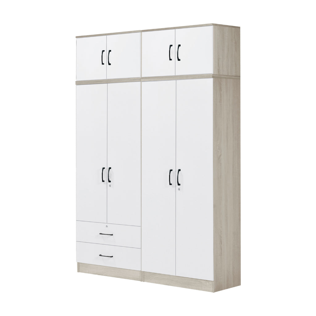 Poland Series 4 Door Tall Wardrobe with 2 Drawers and Top Cabinet in Ivory & White Colour
