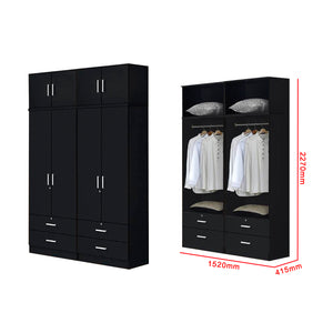 Albania Series 4 Door Tall Wardrobe with 4 Drawers and Top Cabinet in Black Colour