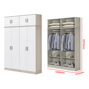 Poland Series 4 Door Tall Wardrobe with Top Cabinet in Natural & White Colour