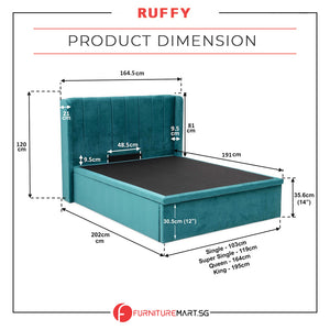 DR CHIRO Ruffy 14" SBD Storage Bed Frame Fabric/Faux Leather in 3 Colours - With Mattress Option