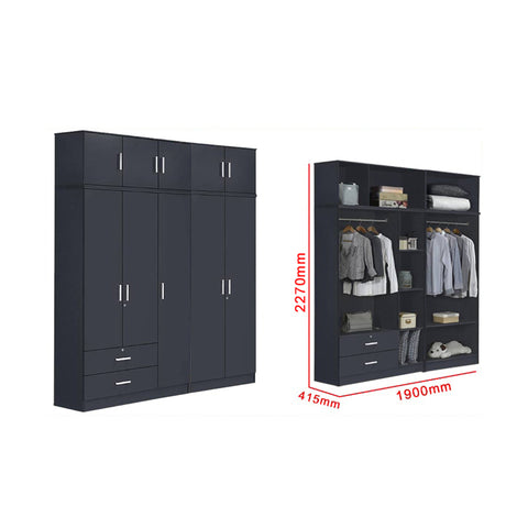Image of Panama Series 5 Door Tall Wardrobe with 2 Drawers and Top Cabinet in Dark Grey Colour