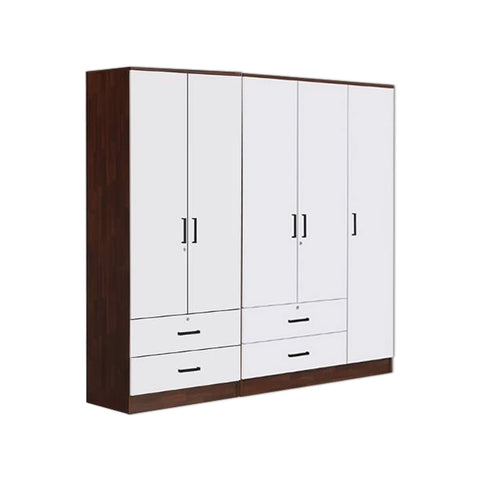 Image of Berlin Series 5 Door with 4 Drawers Soft Closing Wardrobe in Cherry Oak + White Colour