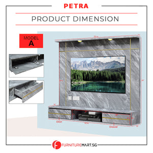 Petra Series Wall Mount TV Console Marble Finish with Light and Built-in Socket in 3 Models