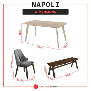 Napoli Solid Wood Dining Set Table with Chair and Bench - Available in Natural and Walnut Colour