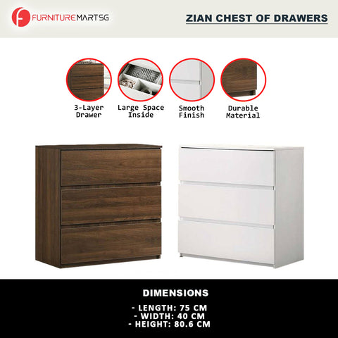 Image of Self Assembly Zian Series 3-Layer Chest of Drawers in 2 Colours