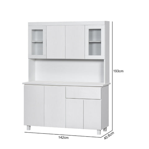 Image of Deena Series 9/4-Door Kitchen Cabinet with Drawers w/ 4-Door Top Cabinet in White Colour
