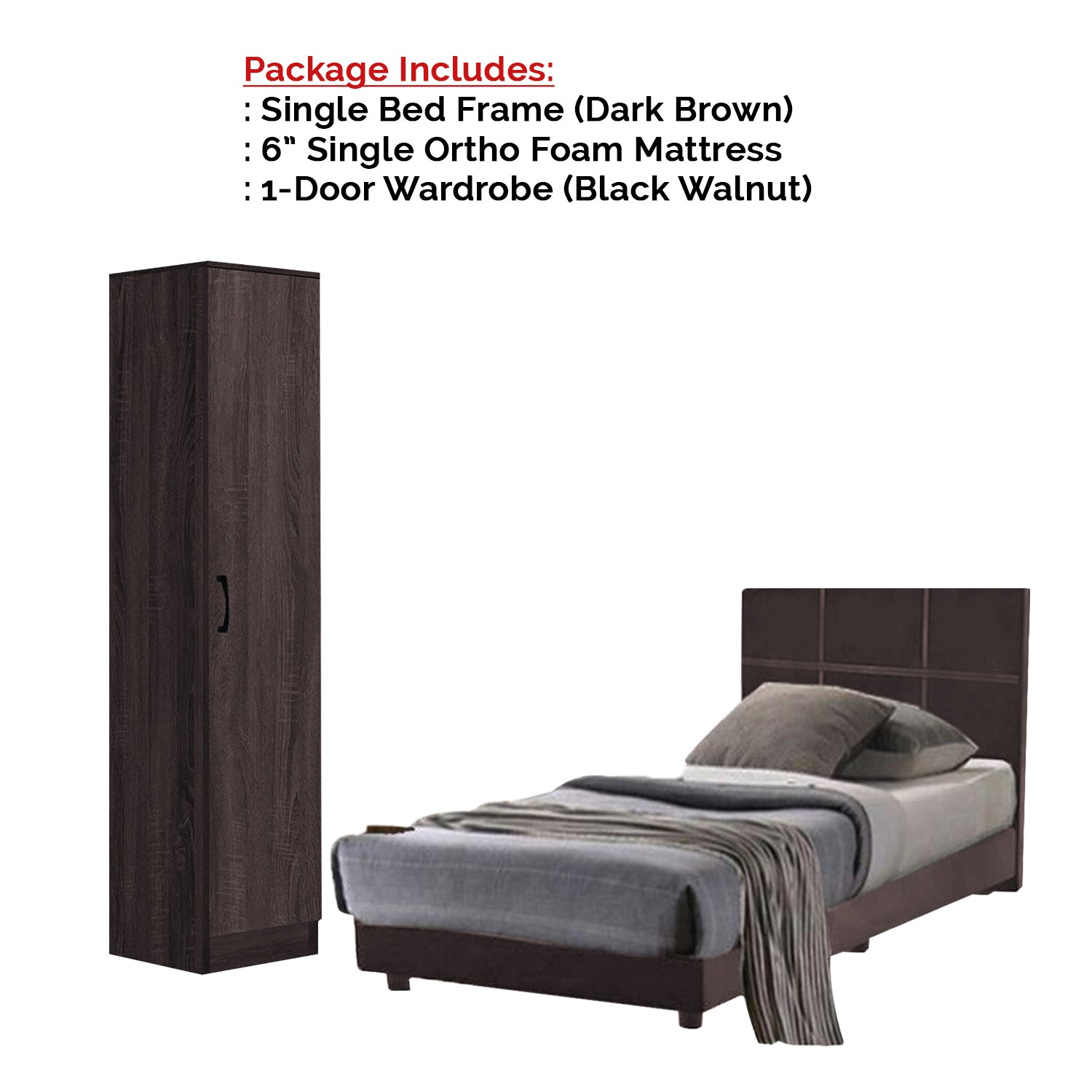 Toluca Bedroom Set Series 10 Includes Wardrobe/Bed Frame/Mattress In Single And Super Single Size.Free Installation