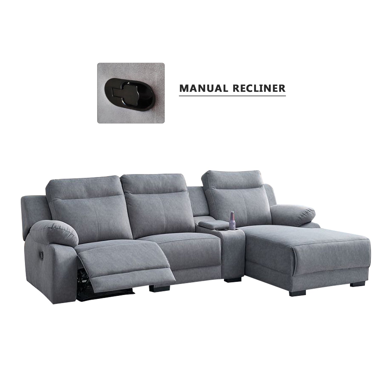Drazie L-shaped Reclining Sofa Pocketed Spring & Coffee Table in Claw Resistant Pet-Friendly Fabric/Leather