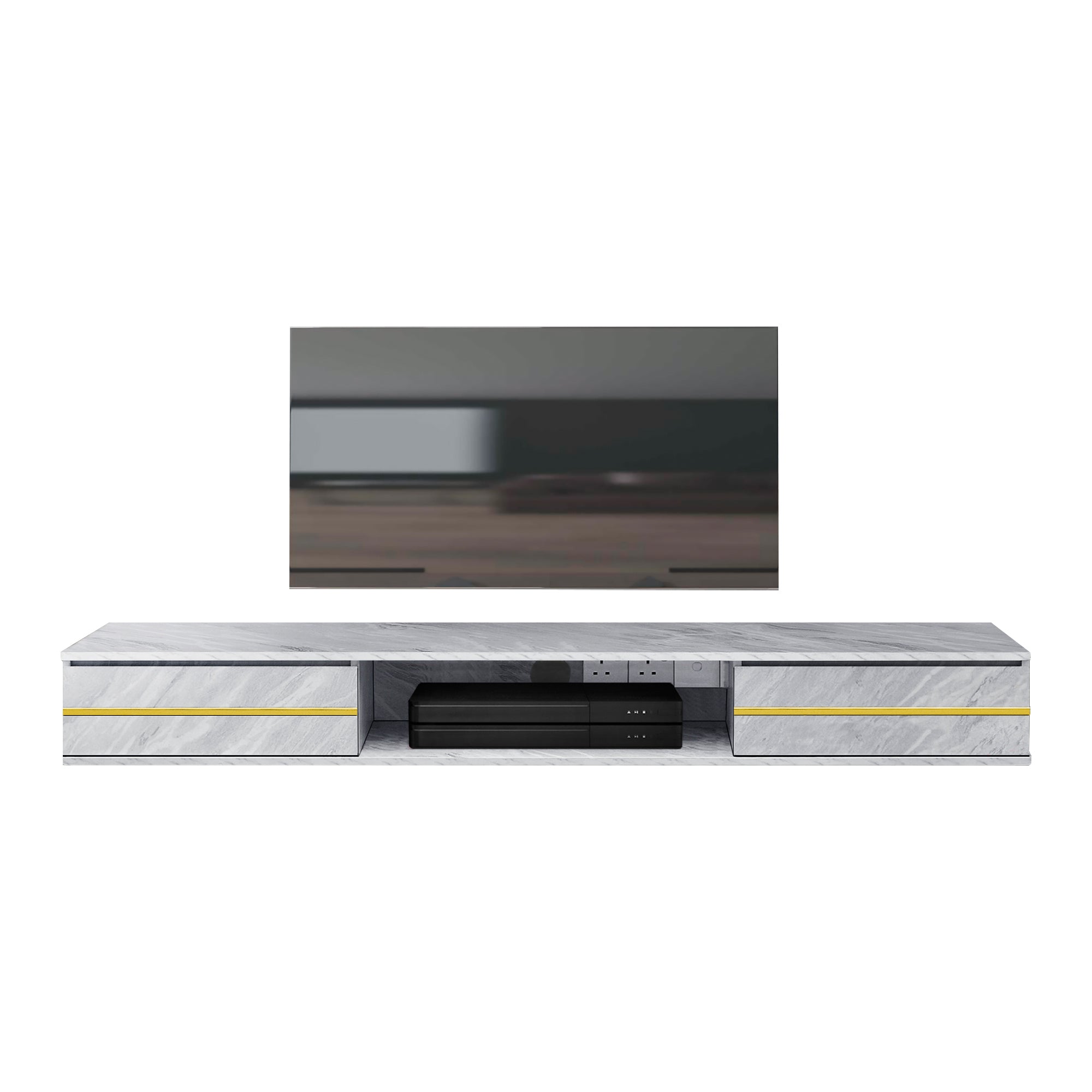 Garnet Series 1 Floating TV Console with Built-in Socket in Marble White Colour