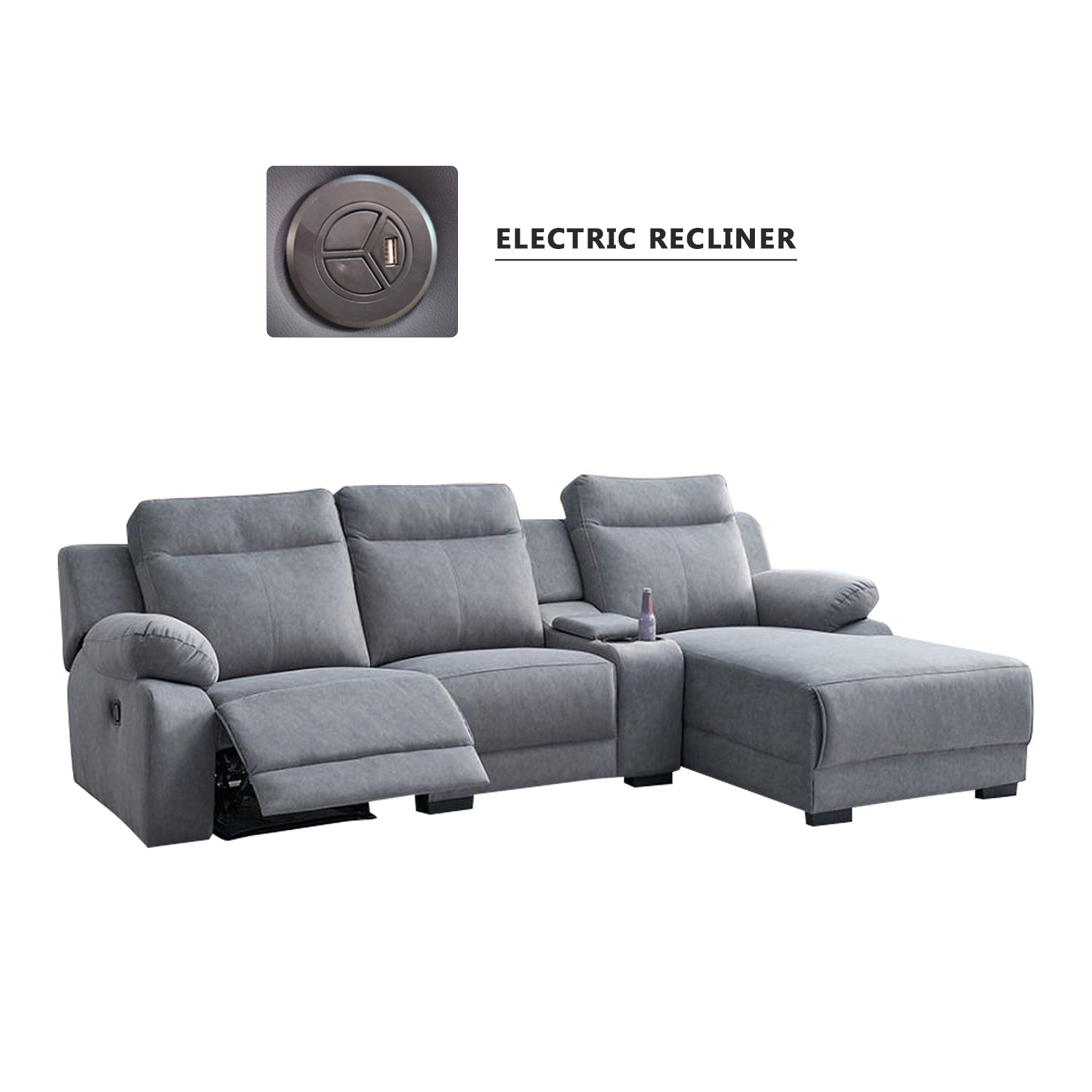 Drazie L-shaped Reclining Sofa Pocketed Spring & Coffee Table in Claw Resistant Pet-Friendly Fabric/Leather