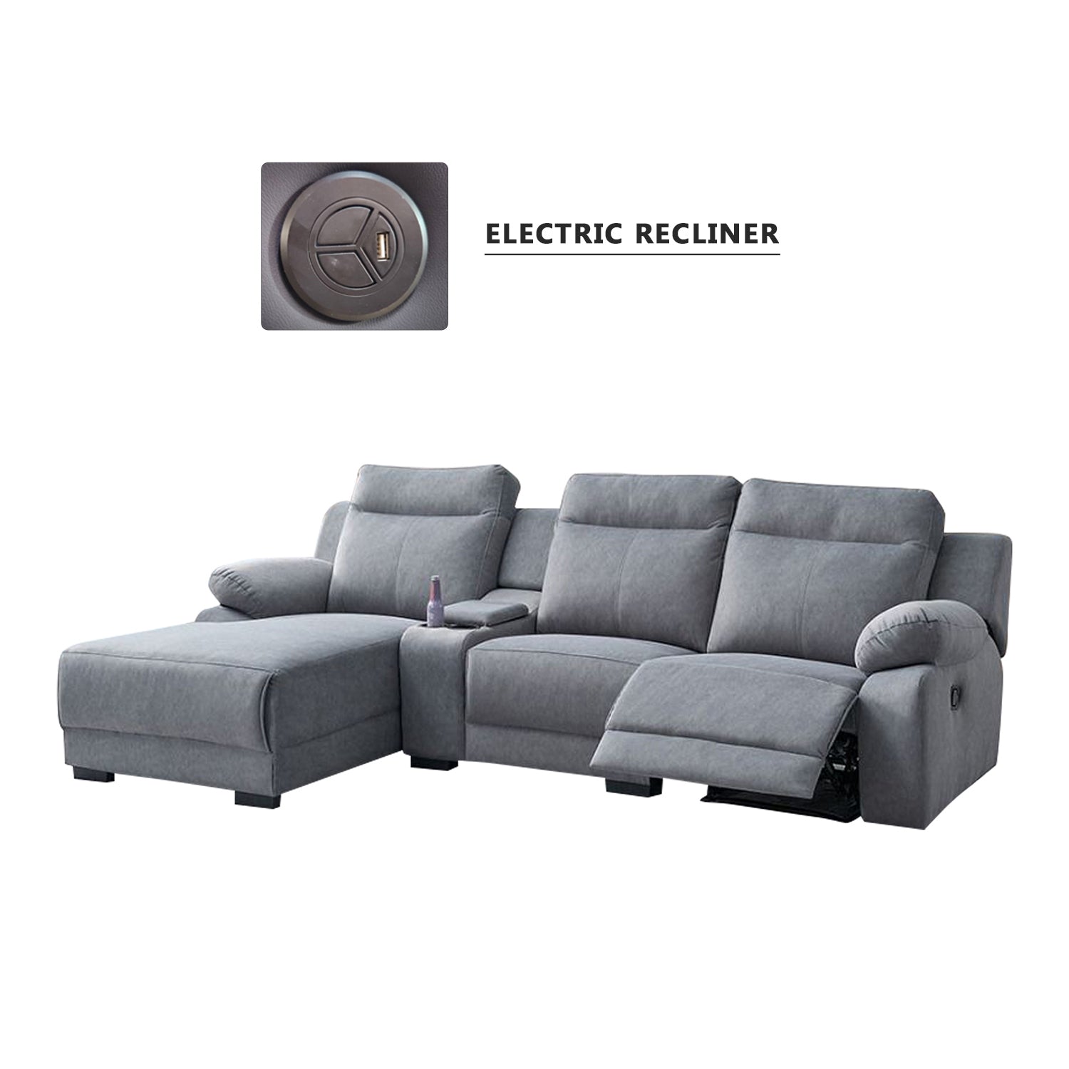 Drazie L-shaped Reclining Sofa Pocketed Spring & Coffee Table in Claw Resistant Pet-Friendly Fabric/Leather