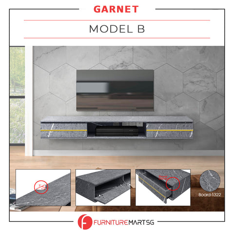 Image of Garnet Series 2 Floating TV Console with Built-in Socket in Marble Grey Colour