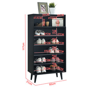 Peony Shoe Cabinet with Shelves + 2 Open Storage In Full Black