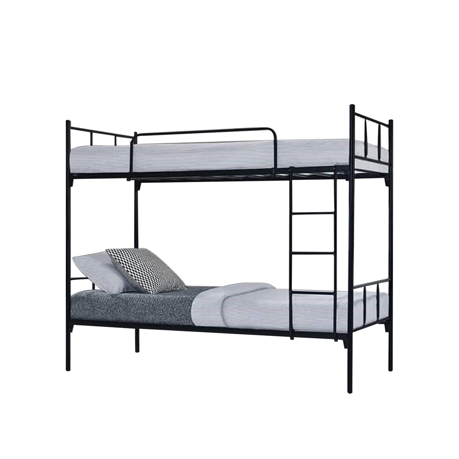 Kalila Metal Double Decker Bed Frame With Mattress Package In Black & White Color