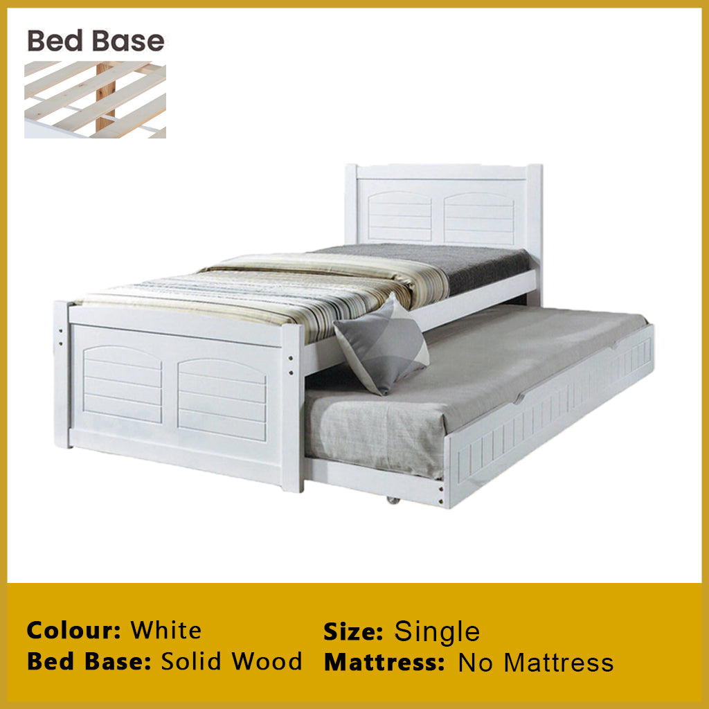 Delia Pull-Out Bed Frame Slatted Wood Base with Pull-out Bed w/ Mattress Option