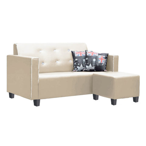 Image of Onana Faux Leather Sofa with Ottoman In Black, Beige, And Brown